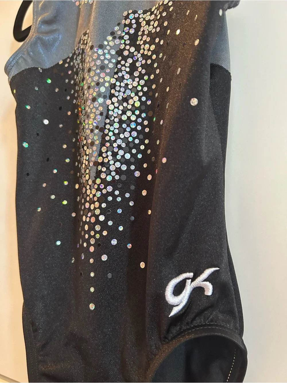 GK Girls Black and Gray Sparkle Gymnastics Dance Leotard -Size CM Child’s Medium